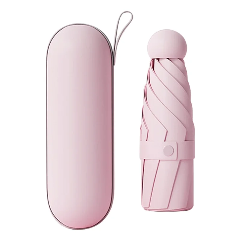 Travel 5-fold 6 Ribs Mini Umbrella Anti-UV Folding Umbrella, with Capsule Case - Pink