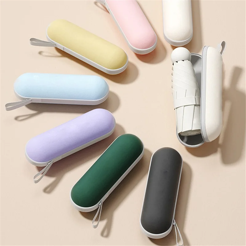 Travel 5-fold 6 Ribs Mini Umbrella Anti-UV Folding Umbrella, with Capsule Case - Pink