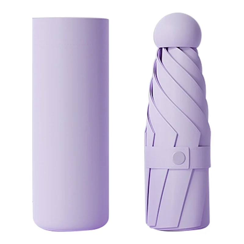 Parapluie de voyage anti-UV pliant 5 fois 6 baleines Mini Parapluie, avec étui en tissu - Violet