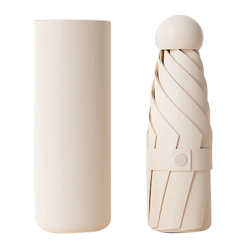 Travel Anti-UV Folding Umbrella 5-fold 6 Ribs Mini Umbrella, with Cloth Sleeve - Beige