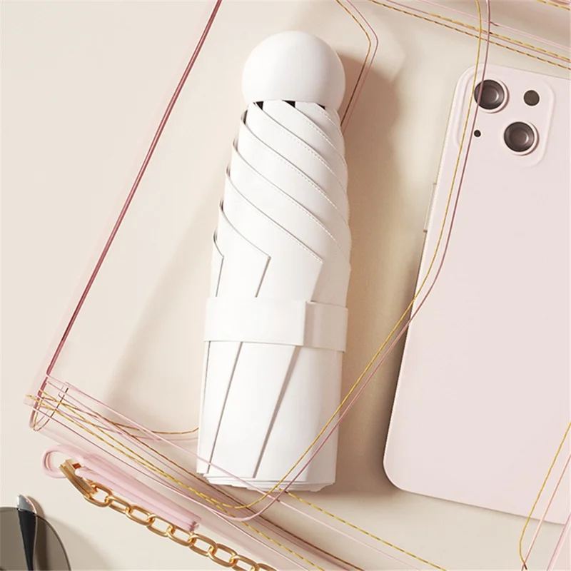 Travel Anti-UV Folding Umbrella 5-fold 6 Ribs Mini Umbrella, with Cloth Sleeve - Beige