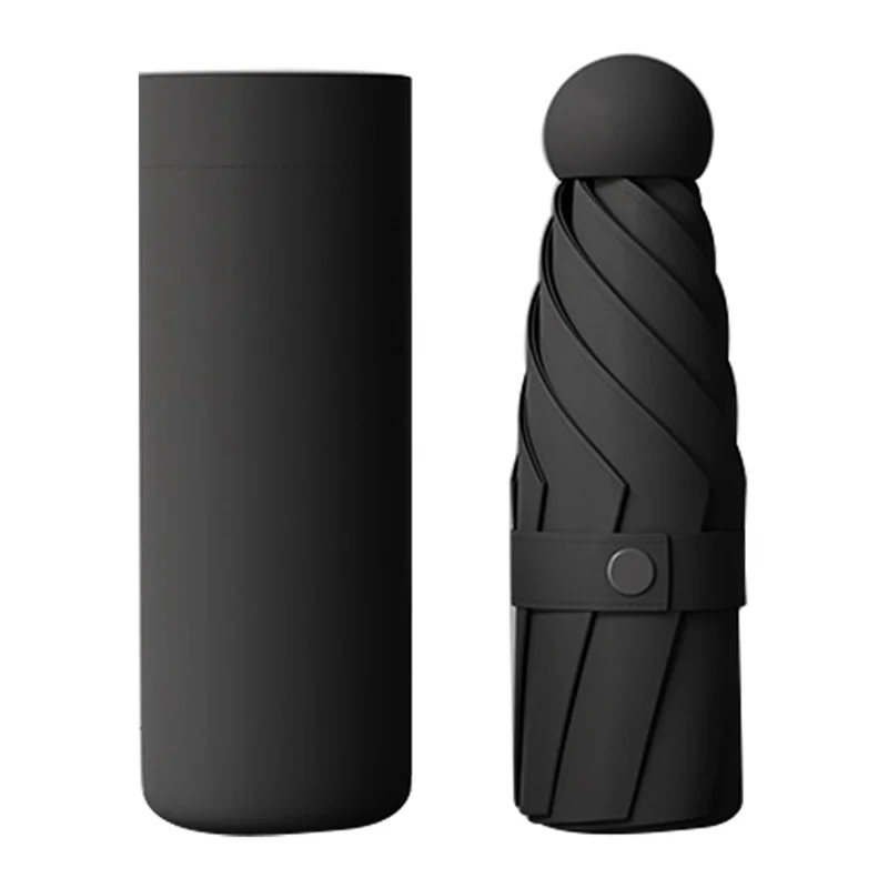Travel Anti-UV Folding Umbrella 5-fold 6 Ribs Mini Umbrella, with Cloth Sleeve - Black