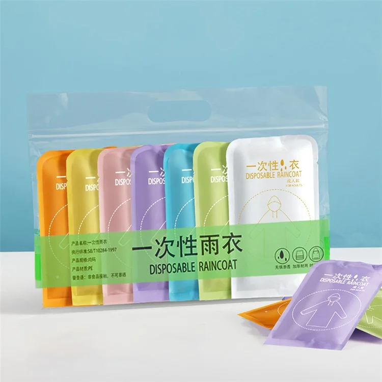 ETRAVEL yy08 7 Pièces Adulte Jetable Poncho de Pluie en PE Transparent pour Voyage Extérieur - Mélange 