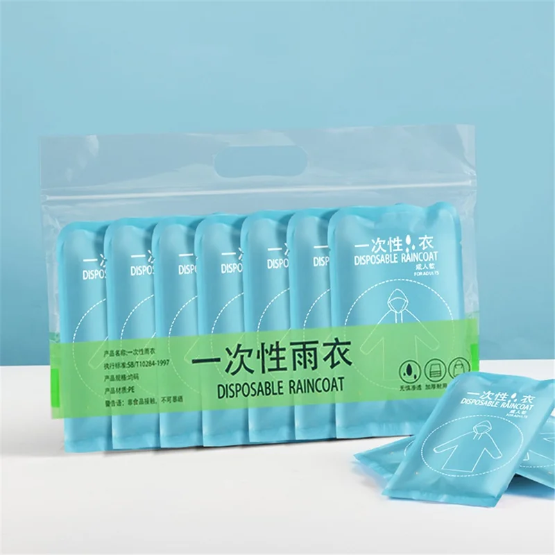 ETRAVEL yy08 7 pièces Poncho de pluie jetable en PE pour adultes Voyage en plein air transparent - Bleu 