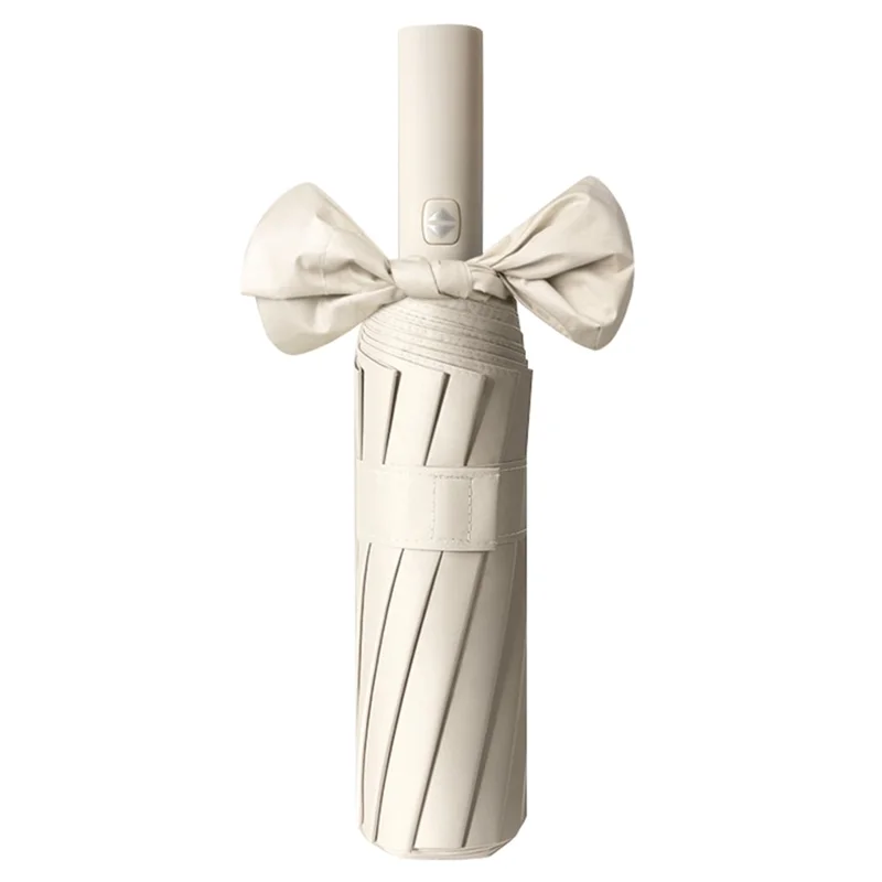 Vindbestandig 12-ribbet tredelings-klap-parasol, automatisk solskærmeparasol - beige