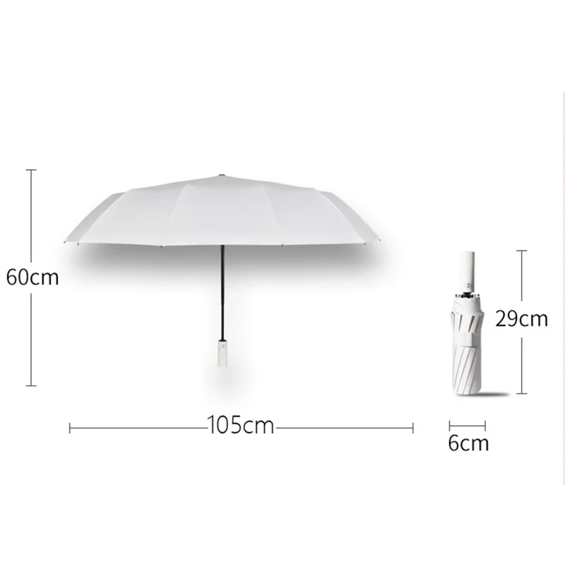 Vindbestandig 12-ribbet tredelings-klap-parasol, automatisk solskærmeparasol - beige