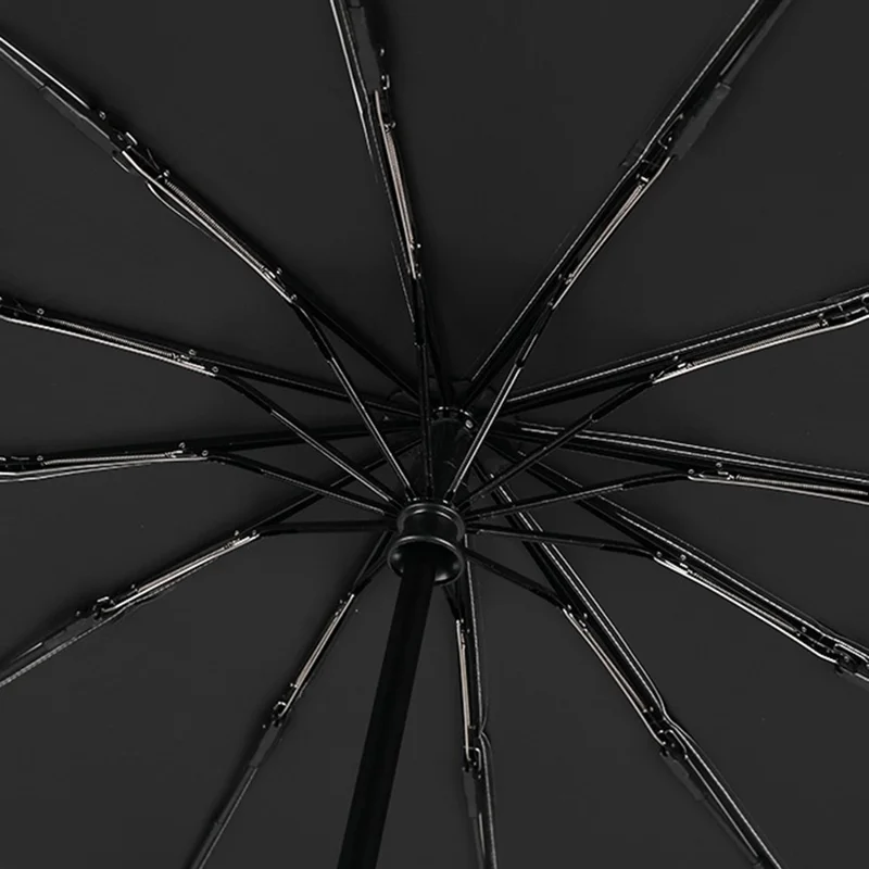 Windproof 12 Ribs Tri-fold Folding Umbrella Automatic Sunshade Umbrella - Light Grey