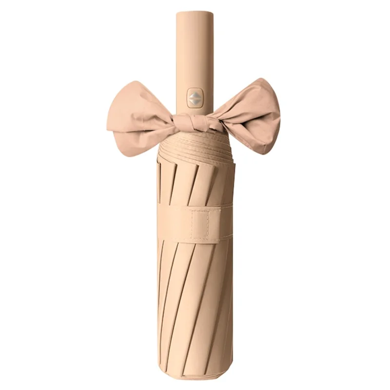 Windproof 12 Ribs Tri-fold Folding Umbrella Automatic Sunshade Umbrella - Grapefruit Pink