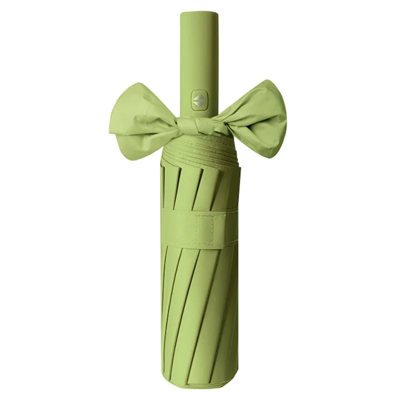 Windproof 12 Ribs Tri-fold Folding Umbrella Automatic Sunshade Umbrella - Matcha Green