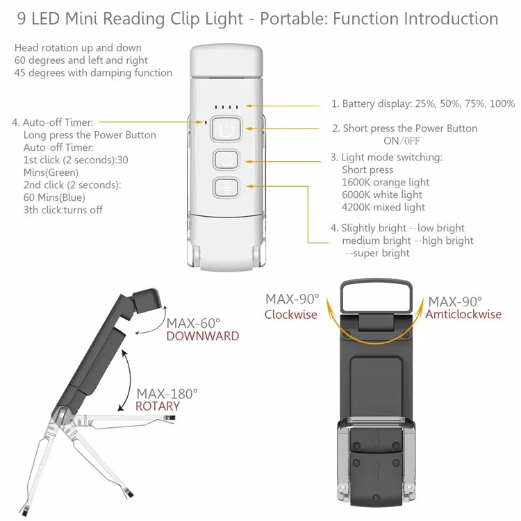 CS-X18 USB Rechargeable Portable Mini Night Light Clip Design Desktop LED Lamp - Black