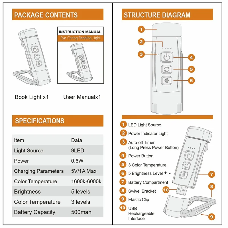 CS-X18 USB Rechargeable Portable Mini Night Light Clip Design Desktop LED Lamp - Lake Blue