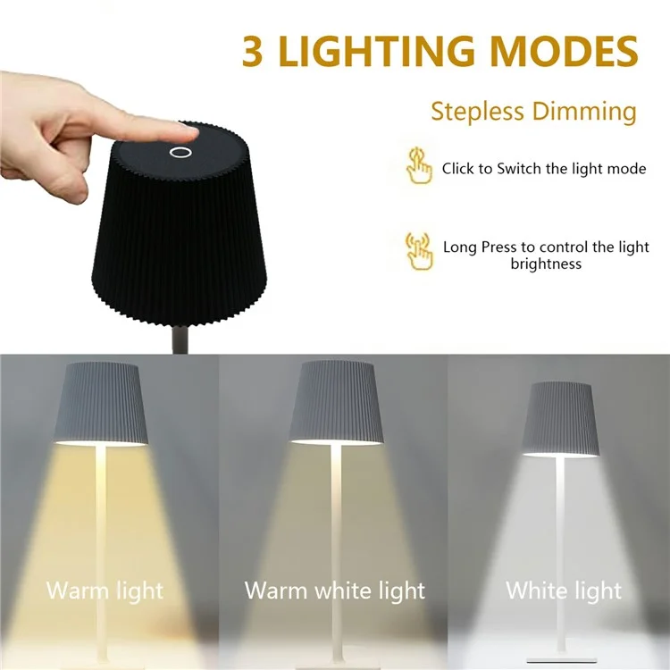ML-G04 Vintage Pleated Table Light Bedside Desk Reading Lamp (Built-in 4000mAh Battery) - Preto