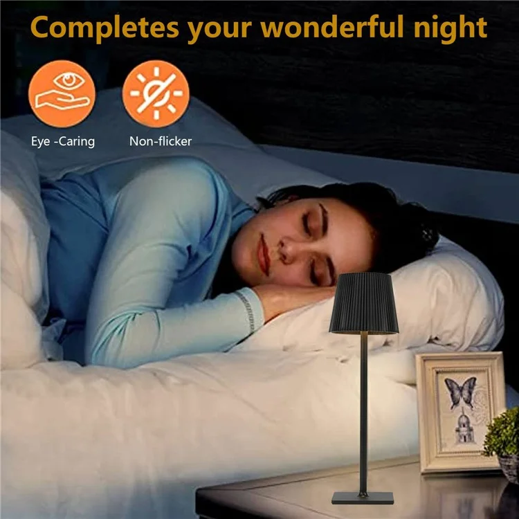 ML-G04 Vintage Pleated Table Light Bedside Desk Reading Lamp (Built-in 4000mAh Battery) - Preto