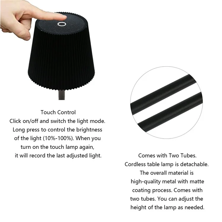 ML-G04 Vintage Pleated Table Light Reading Lamp (integrierte 2000mAh-Batterie) - Schwarz
