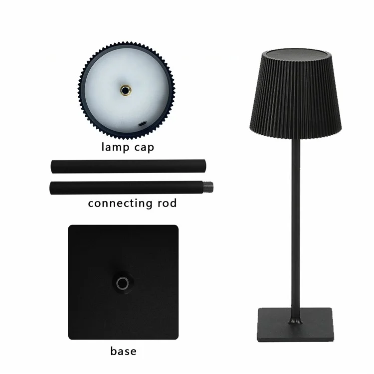 ML-G04 Bedside Light Vintage Pleated Table Light Reading Lamp (Built-in 2000mAh Battery) - Black