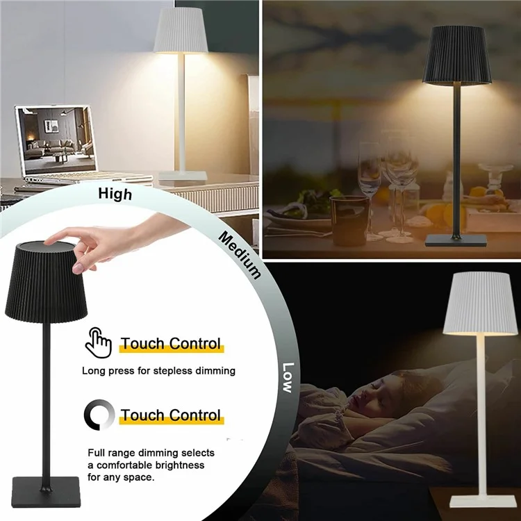 ML-G04 Bedside Light Vintage Pleated Table Light Reading Lamp (Built-in 2000mAh Battery) - Black