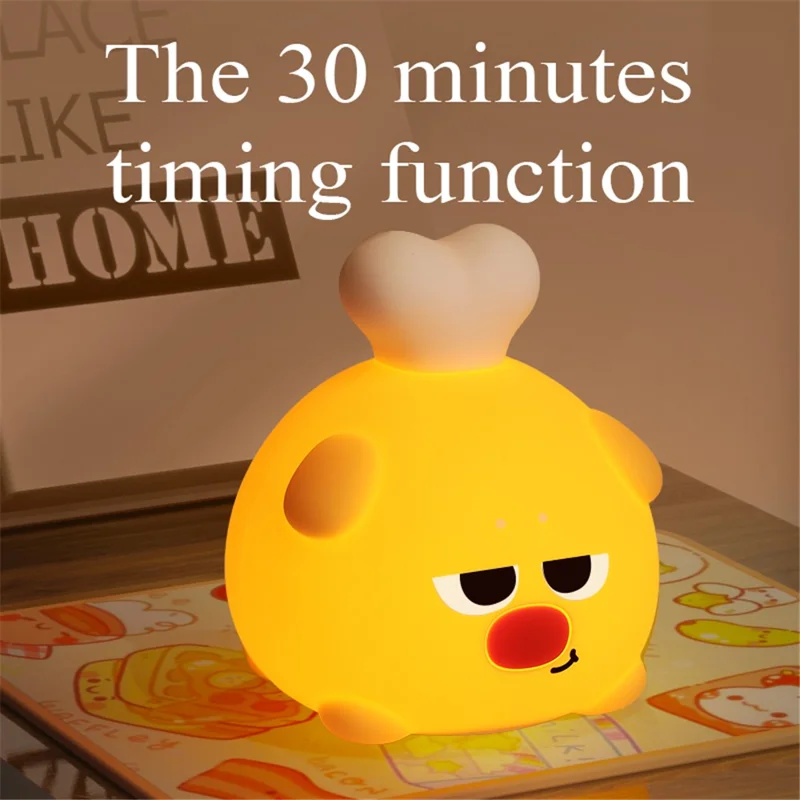 Cute Night Light Children Room Three Gears Cartoon Chicken Leg Timing Bedside Lamp
