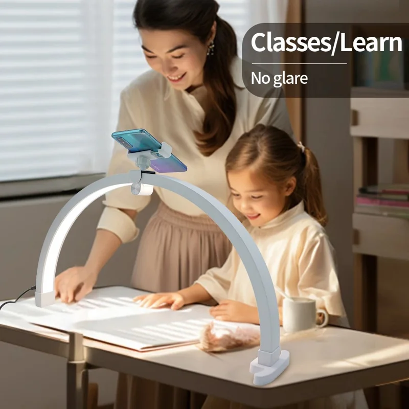 M12X 56cm Touch Control Foldable Desk Nail Light 3 Color Temperature LED Half Moon Lamp - Black / US Plug