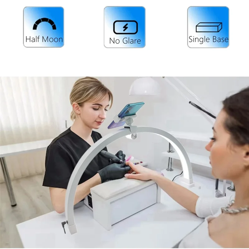 M12X 56cm Touch Control Foldable Desk Nail Light 3 Color Temperature LED Half Moon Lamp - Black / US Plug