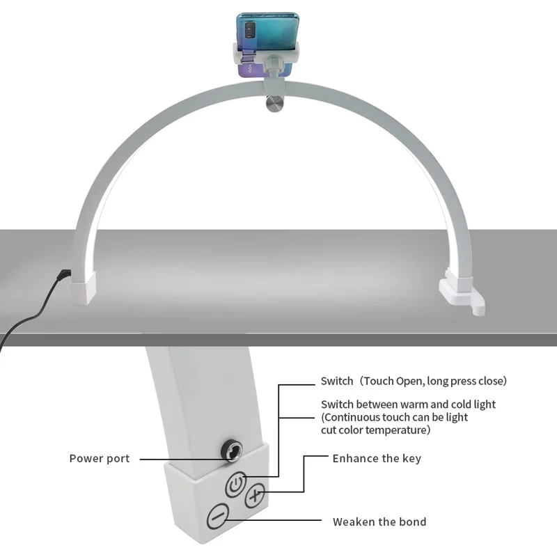 M12X 56cm Touch Control Foldable Desk Nail Light 3 Color Temperature LED Half Moon Lamp - Black / US Plug
