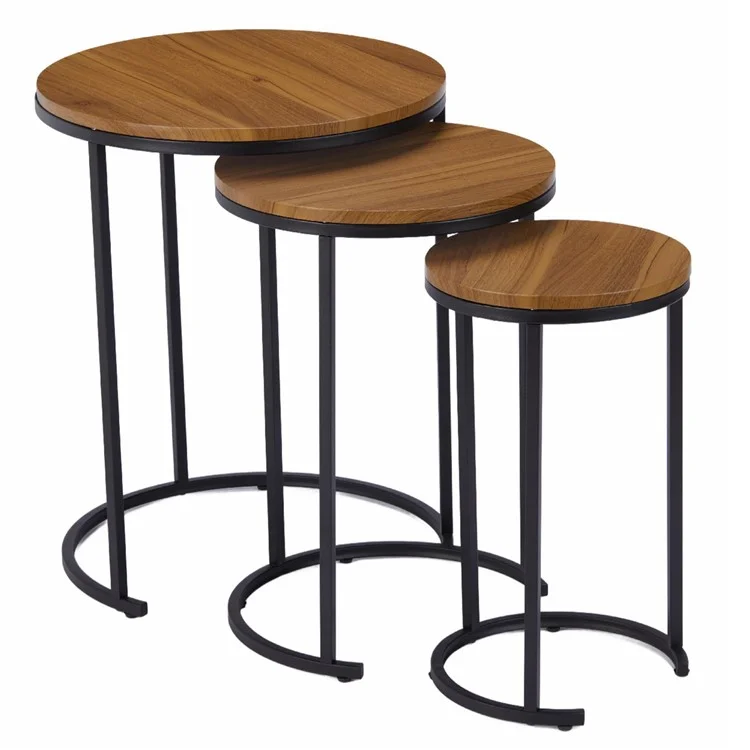 5658AJ Set Of 3 Round Coffee Tables Home Living Room Easy Assembly Tea Table