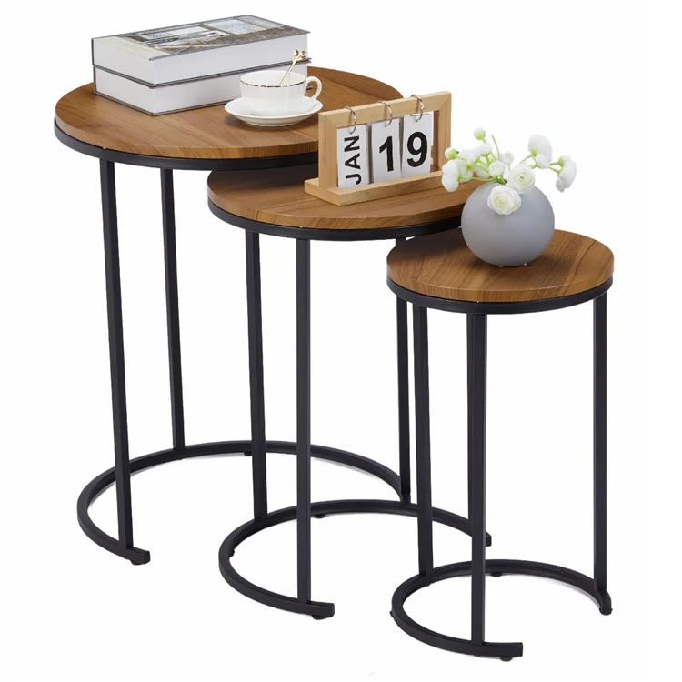 5658AJ Set Of 3 Round Coffee Tables Home Living Room Easy Assembly Tea Table