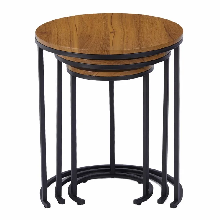 5658AJ Set Of 3 Round Coffee Tables Home Living Room Easy Assembly Tea Table