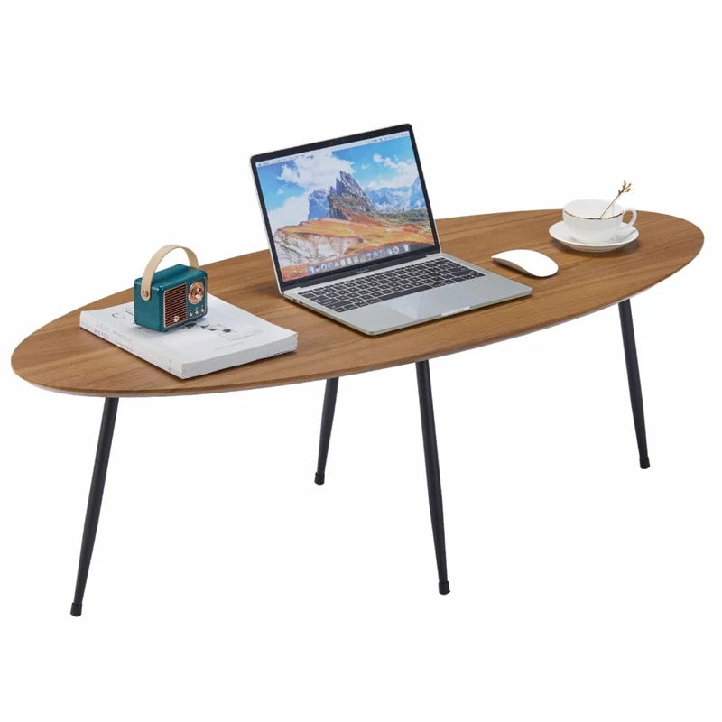 2573DG 120x50x40CM Oval Coffee Table with Round Table Leg for Home Living Room