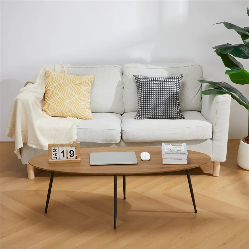 2573DG 120x50x40CM Oval Coffee Table with Round Table Leg for Home Living Room