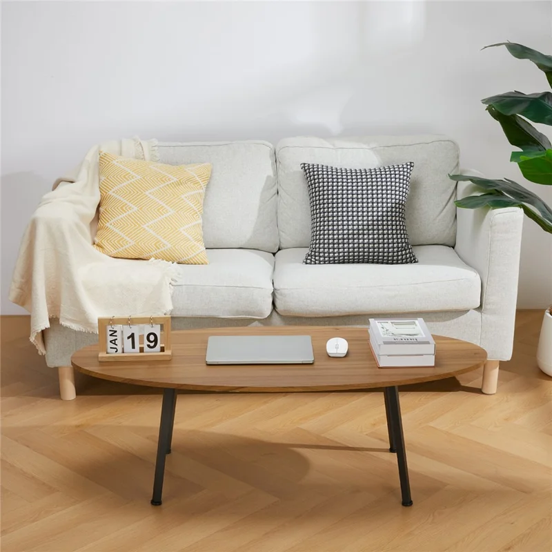 2593DY 120x50x40CM Oval Coffee Table with 4 Square Table Legs for Home Living Room