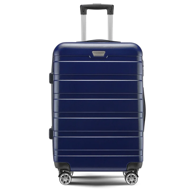 24-Inch Checked Luggage Case Pull Trolley Bag Suitcase Baggage, 39x26x64cm - Dark Blue