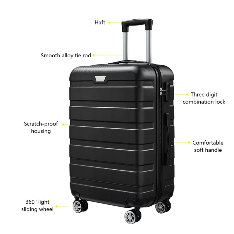 Valise à roulettes de 24 pouces à motif à carreaux, 39x26x64cm - Argent