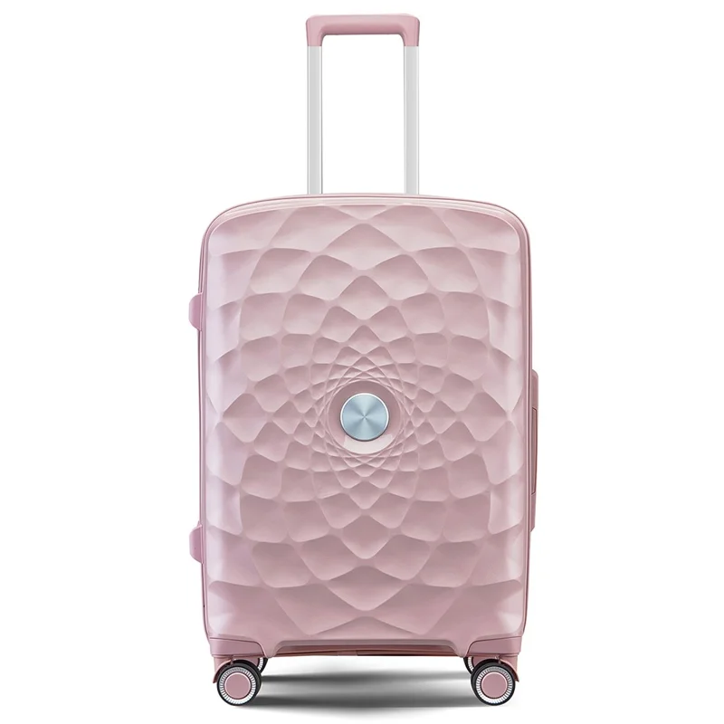 20-Inch PP Shell Carry On Luggage 4 Spinner Wheels Suitcase Trolley Case, 57x34x23cm - Rose Gold