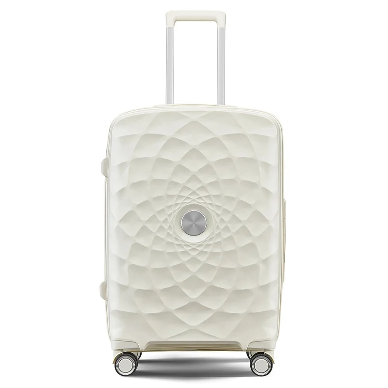 20-Inch PP Shell Carry On Luggage 4 Spinner Wheels Suitcase Trolley Case, 57x34x23cm - Beige