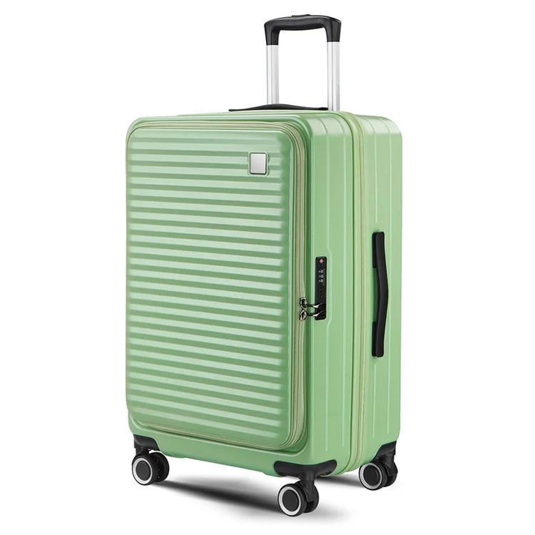 24-Inch Travel Suitcase 43x27x67cm Front Opening Pocket Carry On Luggage for Women Men - Light Green