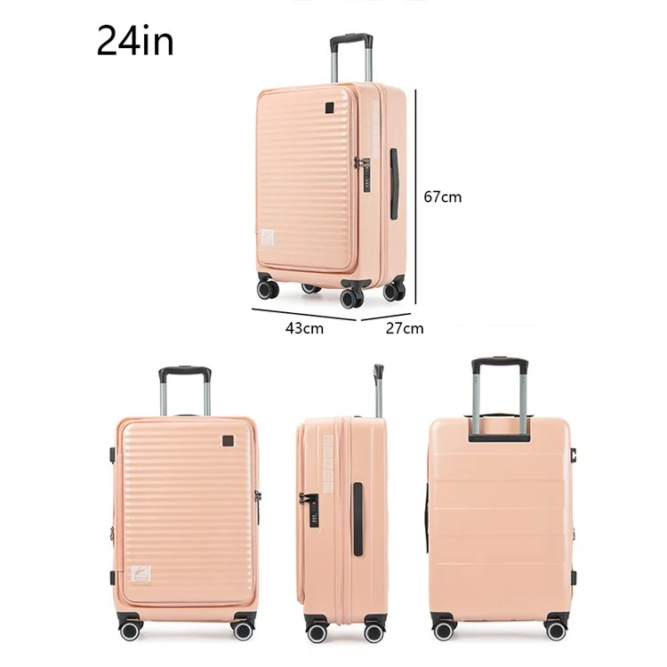 24-Inch Travel Suitcase 43x27x67cm Front Opening Pocket Carry On Luggage for Women Men - Light Green