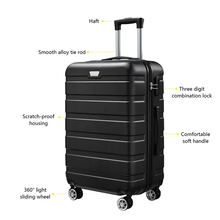 Valise de cabine ABS de 20 pouces, 4 roues pivotantes, 33x23x55cm - Noir