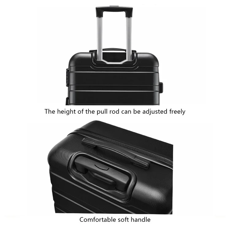 Valise de cabine ABS de 20 pouces, 4 roues pivotantes, 33x23x55cm - Noir