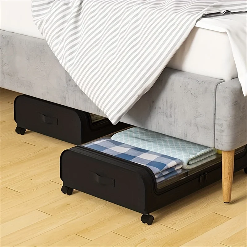 Under Bed Storage Wheels Design Clothes Container Shoe Organizer with Clear Window - Black