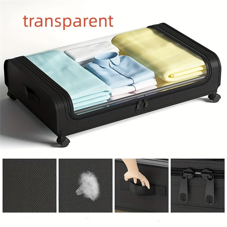 Under Bed Storage Wheels Design Clothes Container Shoe Organizer with Clear Window - Black
