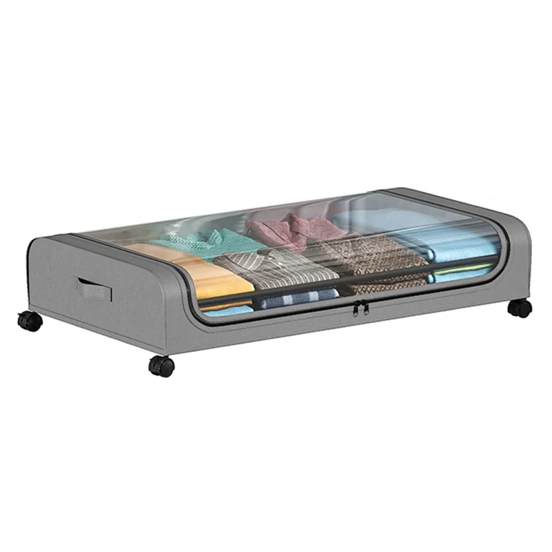 Under Bed Storage Wheels Design Clothes Container Shoe Organizer with Clear Window - Grey