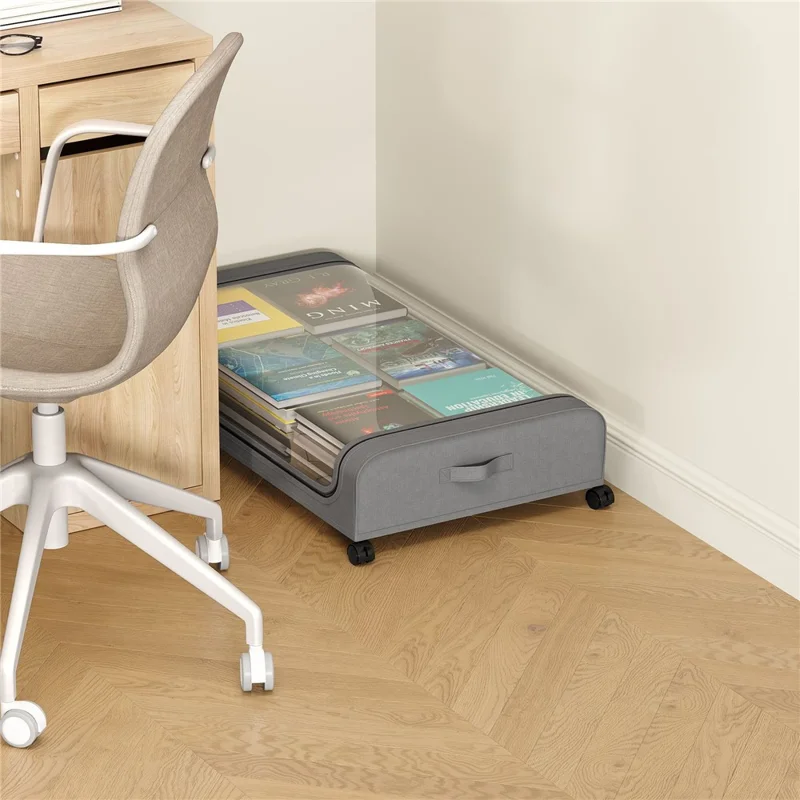 Under Bed Storage Wheels Design Clothes Container Shoe Organizer with Clear Window - Grey