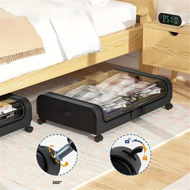 Under Bed Storage Wheels Design Clothes Container Shoe Organizer with Clear Window - Grey