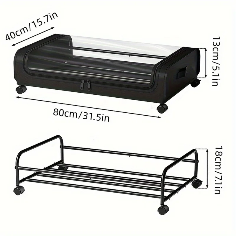 Under Bed Storage Wheels Design Clothes Container Shoe Organizer with Clear Window - Grey