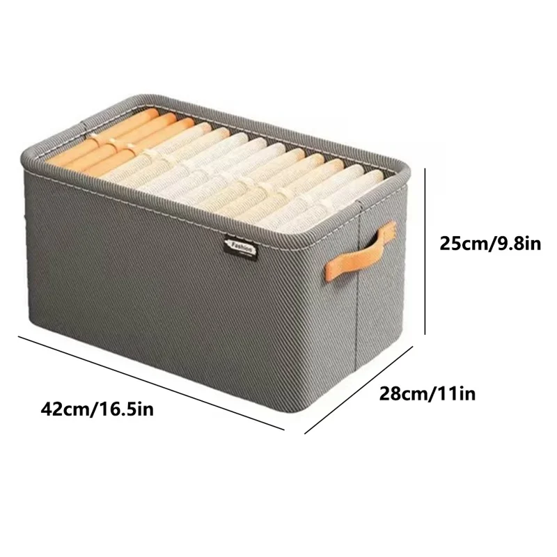 Non-Woven Fabric Steel Frame Clothes Storage Basket with Handles Home Wardrobe Organizer, Size L: 42x28x25cm - Grey