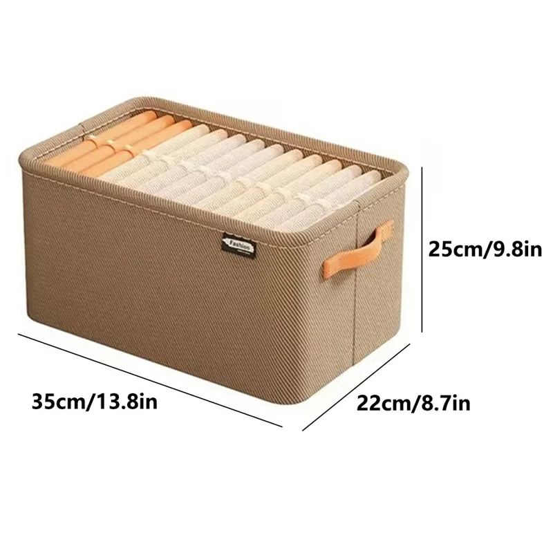 Non-Woven Fabric Steel Frame Clothes Storage Basket with Handles Home Wardrobe Organizer, Size M: 35x25x22cm - Khaki