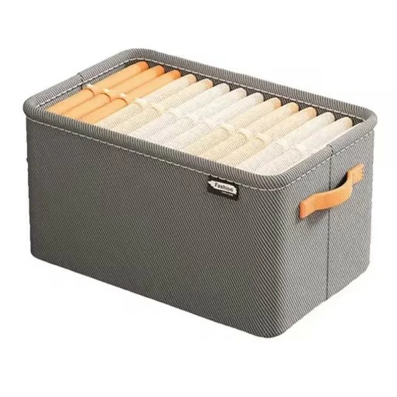 Non-woven Fabric Steel Frame Clothes Storage Basket with Handles Home Wardrobe Organizer, Size M: 35x25x22cm - Grey
