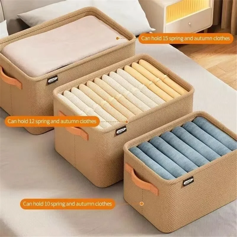 Non-woven Fabric Steel Frame Clothes Storage Basket with Handles Home Wardrobe Organizer, Size M: 35x25x22cm - Grey