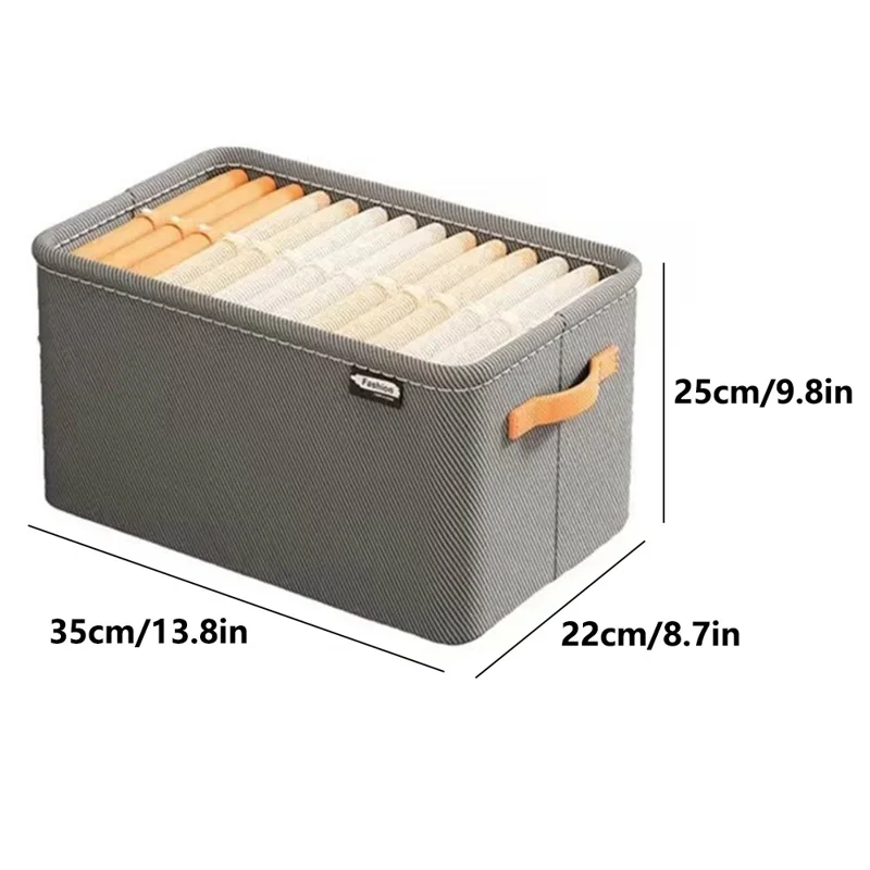 Non-woven Fabric Steel Frame Clothes Storage Basket with Handles Home Wardrobe Organizer, Size M: 35x25x22cm - Grey