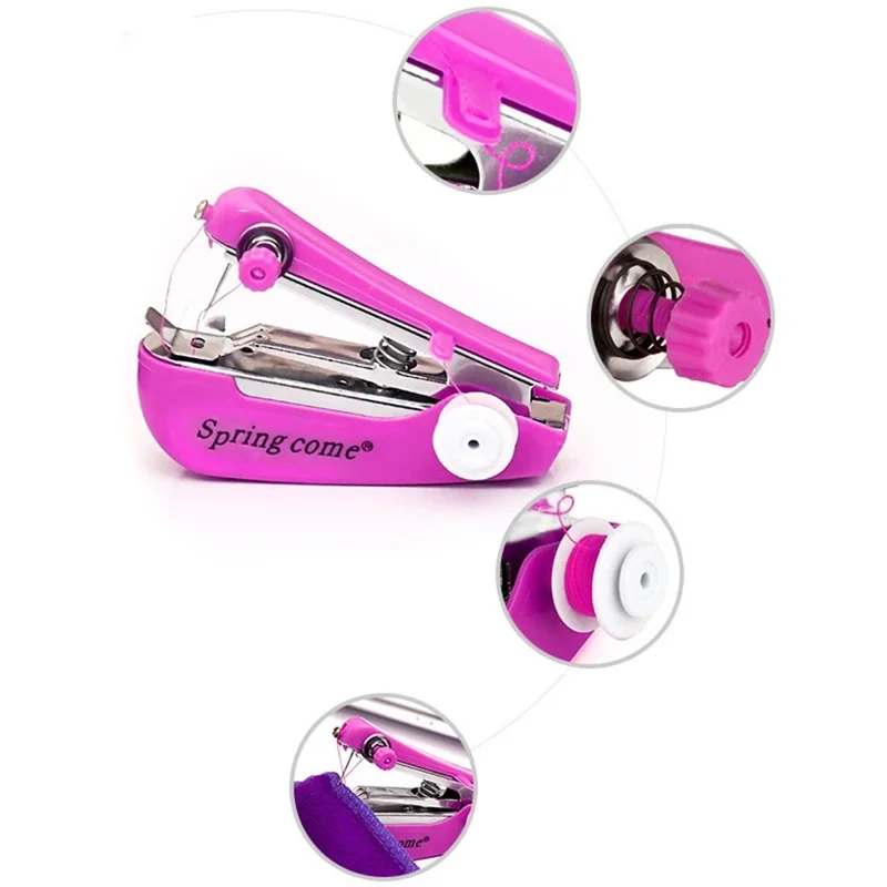 SPRING COME Manual Pocket Sewing Machine Mini Handheld Household Tailoring Machine - White